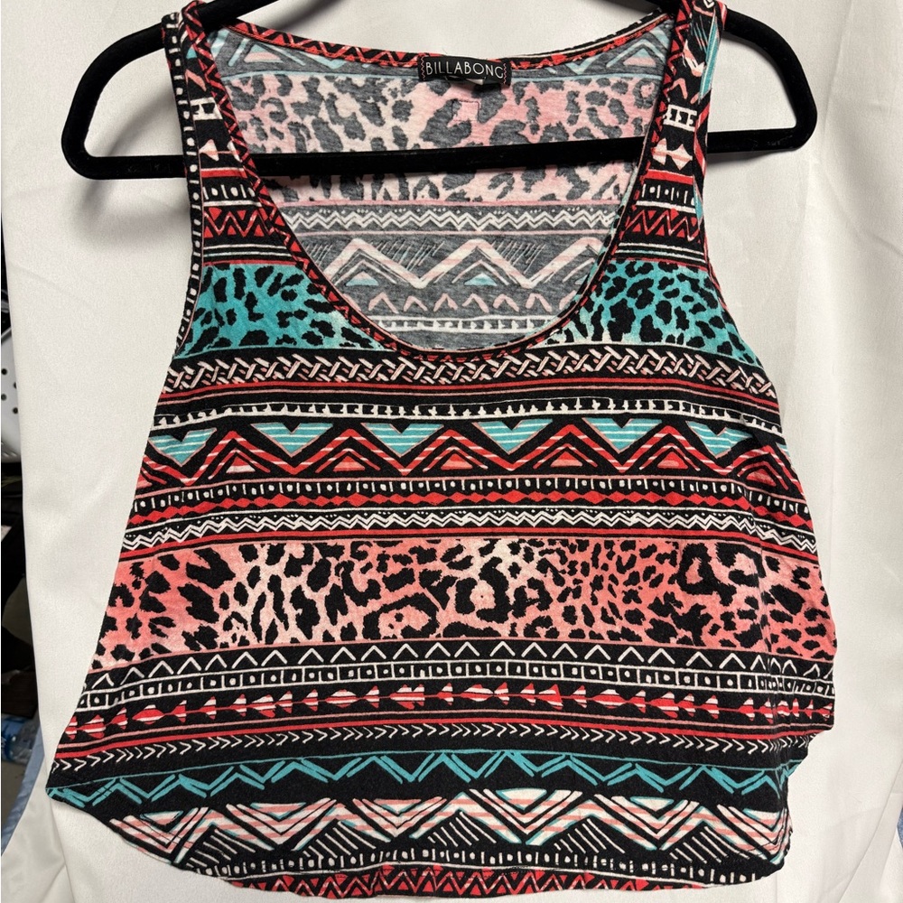 Billabong Women's Tribal Print Tank Top - Pink, Teal, Black - Picture 1 of 2